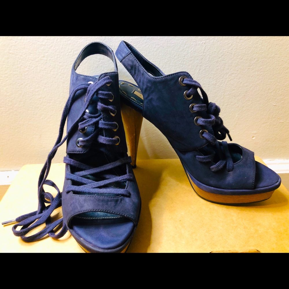 ZARA | Suede Blue Lace Up Heels
